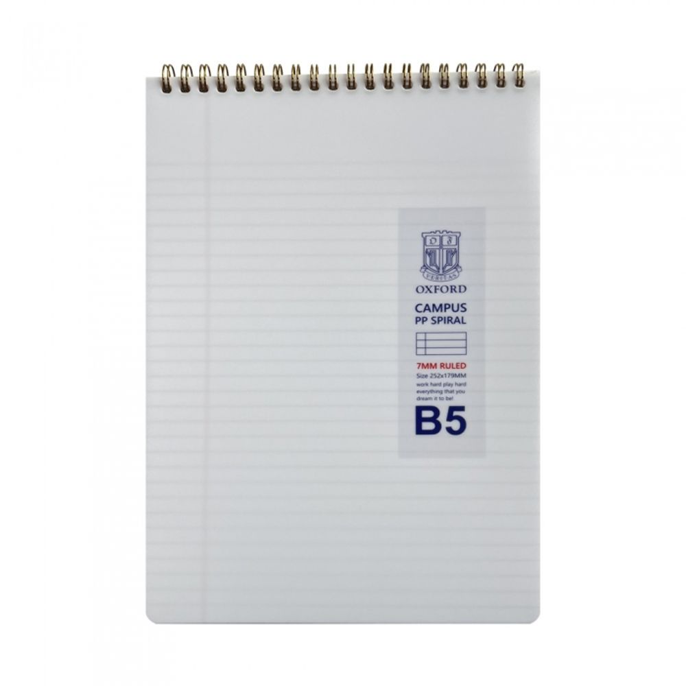 [Oxford] 4000 Milk PP Cover Top Spiral Notebook B5 | 7mm Lined / 80 Sheets | 252*179mm | Top Twin Spiral Bound | Made in Korea