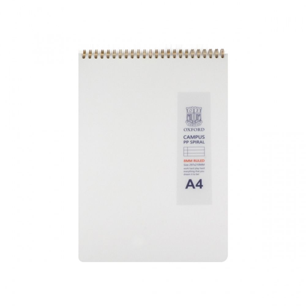 [Oxford] 5000 Milk PP Cover Top Spiral Notebook A4 | 8mm Lined / 80 Sheets | 297*225mm | Top Twin Spiral Bound | Made in Korea