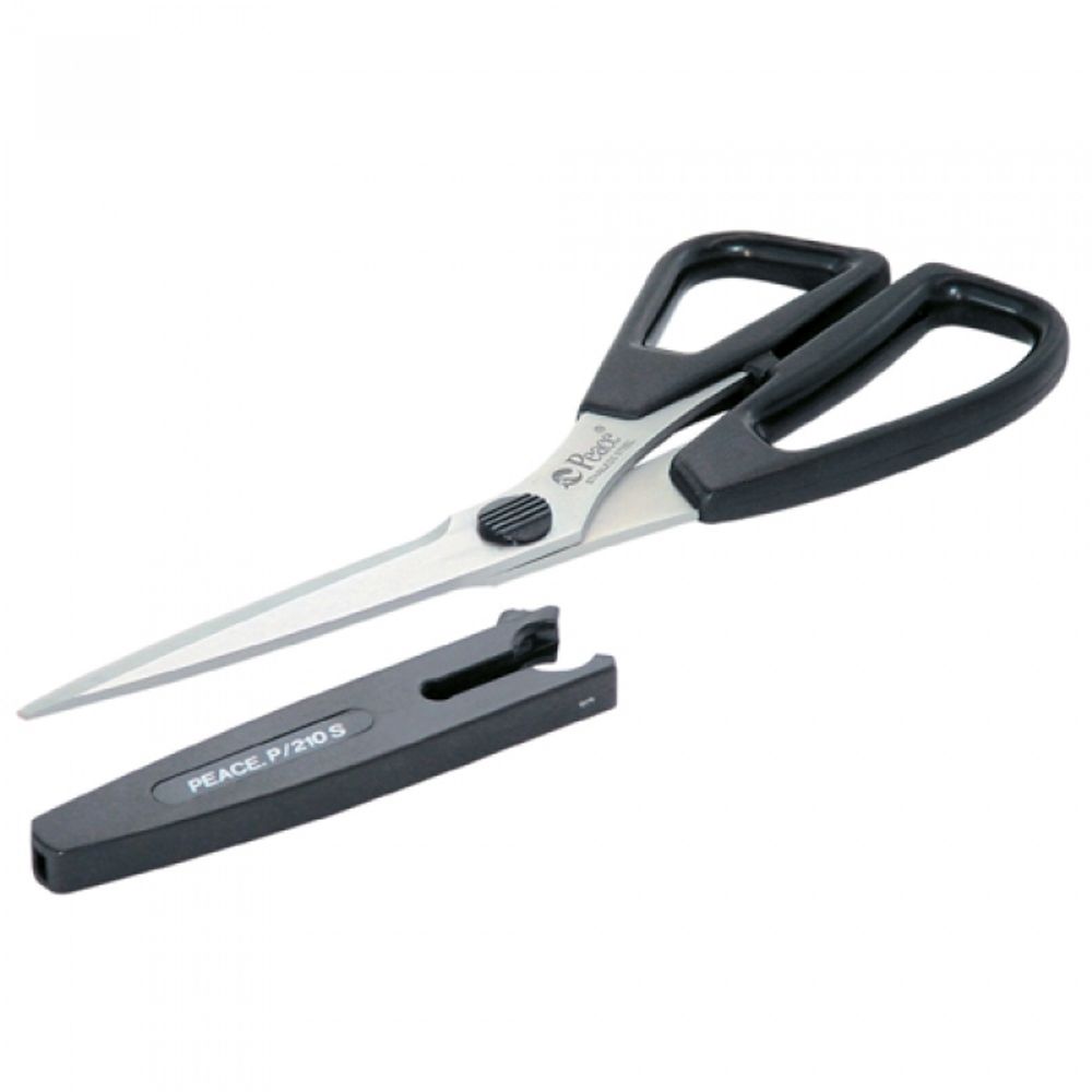 [PEACE] P-210S Household Scissors with Safety Cap | 89mm Stainless Blade | Anti-Bacterial Grip | Protective Sheath Included | Made in Korea