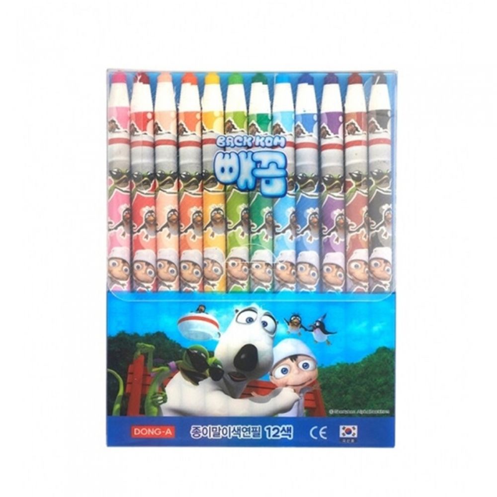 DONG-A BACKKOM Paper-Wrapped Colored Pencils 12 Colors | Pull-String Sharpener | CE Certified Safety | Break-Resistant Lead | Made in Korea