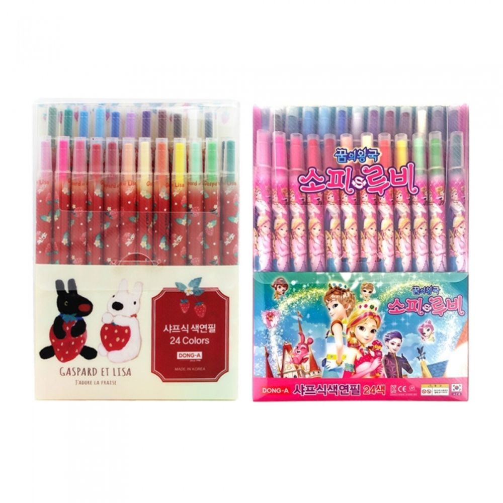 DONG-A Twistable Colored Pencils 24 Colors for Girls | Pink Character Case | CE & KC Certified Safety | Smooth & Vivid | Made in Korea