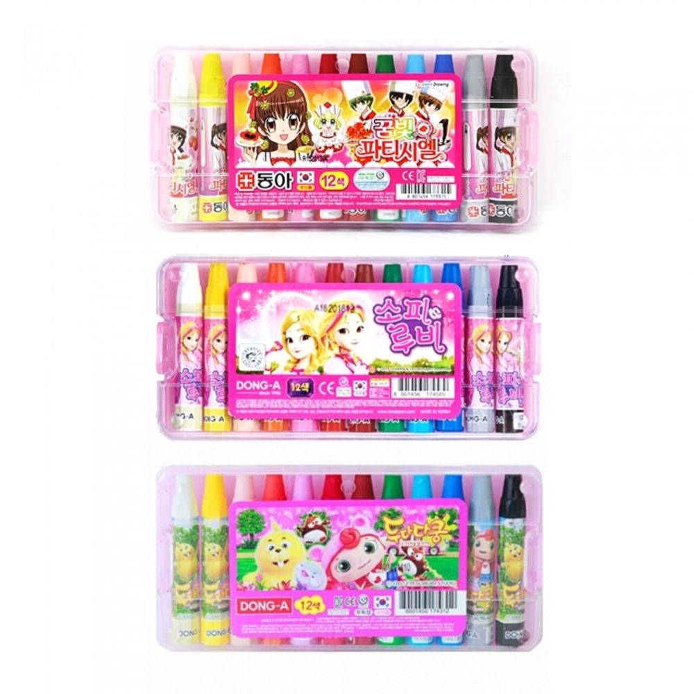 DONG-A Oil Pastels 12 Colors for Girls | Pink Character Case | ACMI & CE Certified Safety | Vivid & Easy Blending | Made in Korea