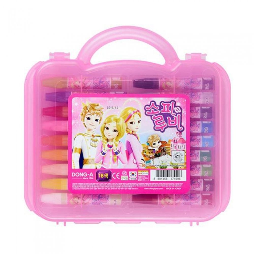 DONG-A Oil Pastels 18 Colors for Girls | Pink Character Case | ACMI & CE Certified Safety | Vivid & Easy Blending | Made in Korea