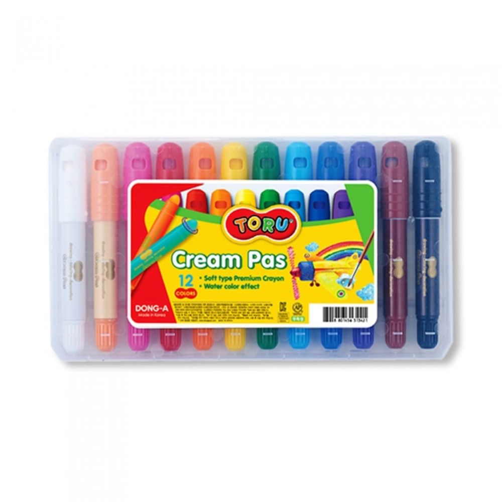 DONG-A TORU Creamy Oil Pastels 12 Colors | Twistable Pen Type | Watercolor Effect | ACMI & CE Certified | Made in Korea