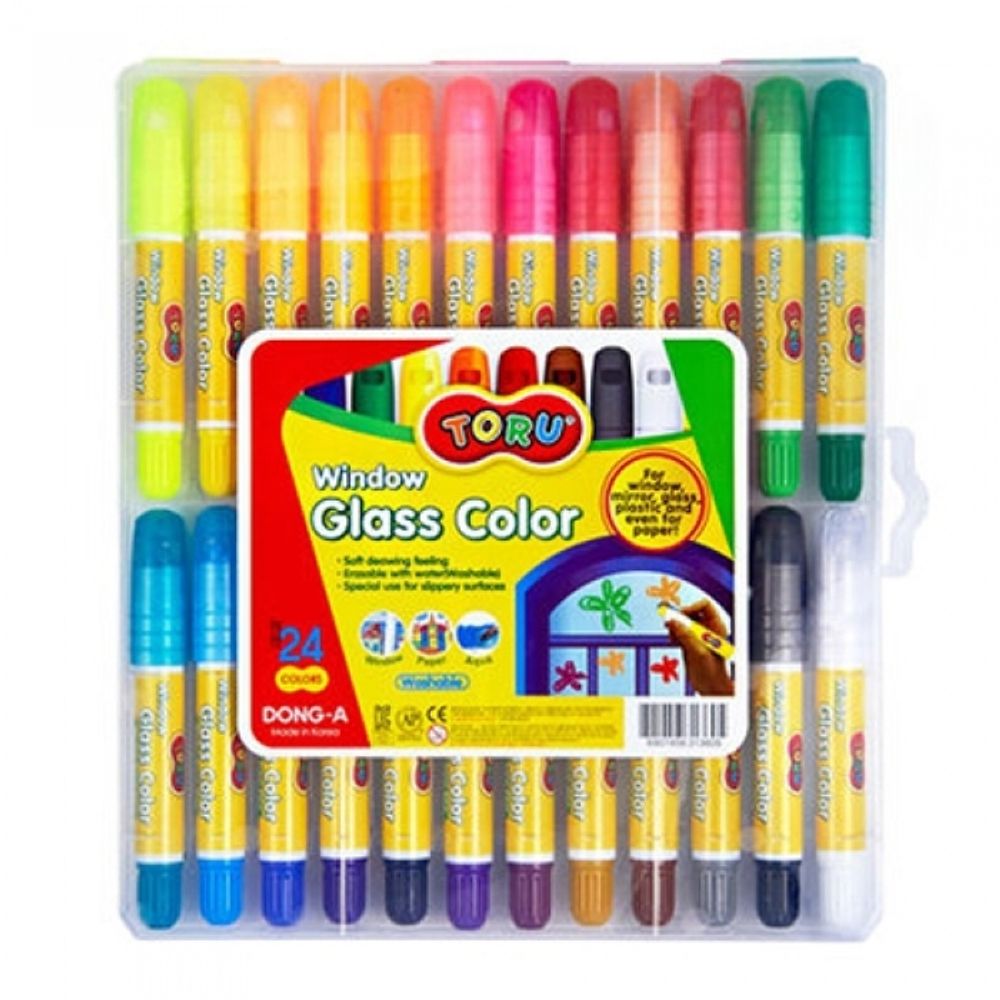 DONG-A TORU Glass Colors 24 Colors | Washable Window Crayons | Twistable Pen Type | ACMI & CE Certified | Made in Korea