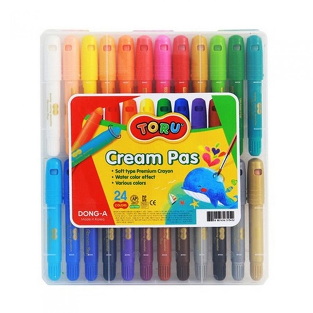 DONG-A TORU Creamy Oil Pastels 24 Colors | Twistable Pen Type | Watercolor Effect | ACMI, CE, KC Certified Safety | Made in Korea