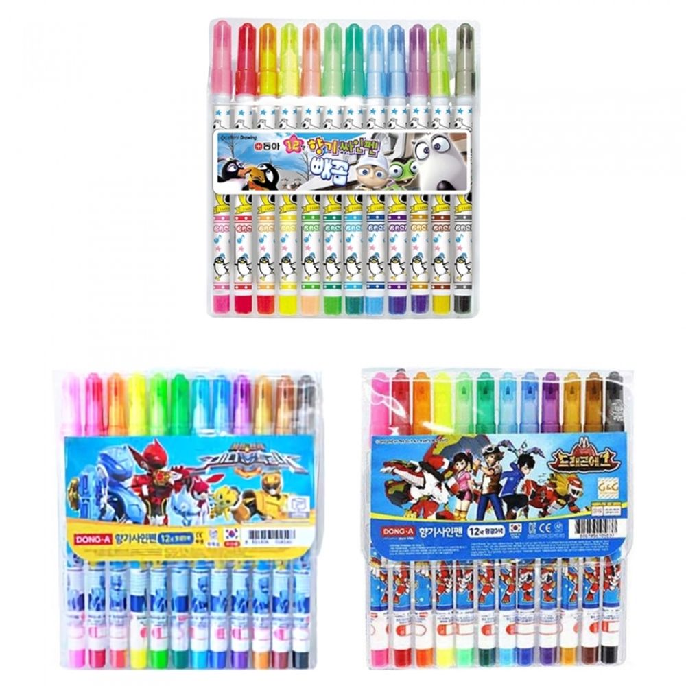 DONG-A BACKKOM Scented Felt-Tip Pens 12 Colors for Boys | Sweet Fruit Fragrance | ACMI, CE, KC Certified Safety | Long-Lasting Airtight Cap | Made in Korea