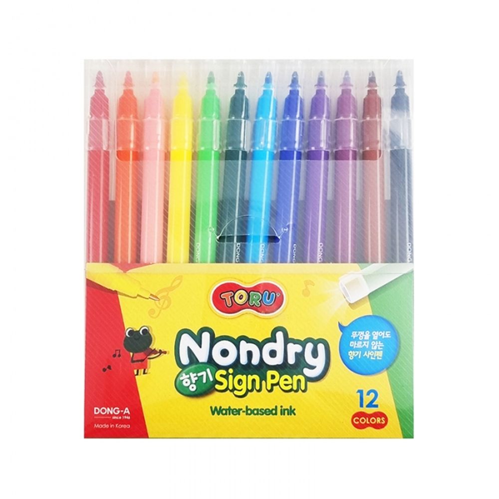 DONG-A TORU Non-Dry Scented Felt-Tip Pens 12 Colors | 7-Week Anti-Dry Technology | Vivid Water-Based Ink | KC Certified | Made in Korea