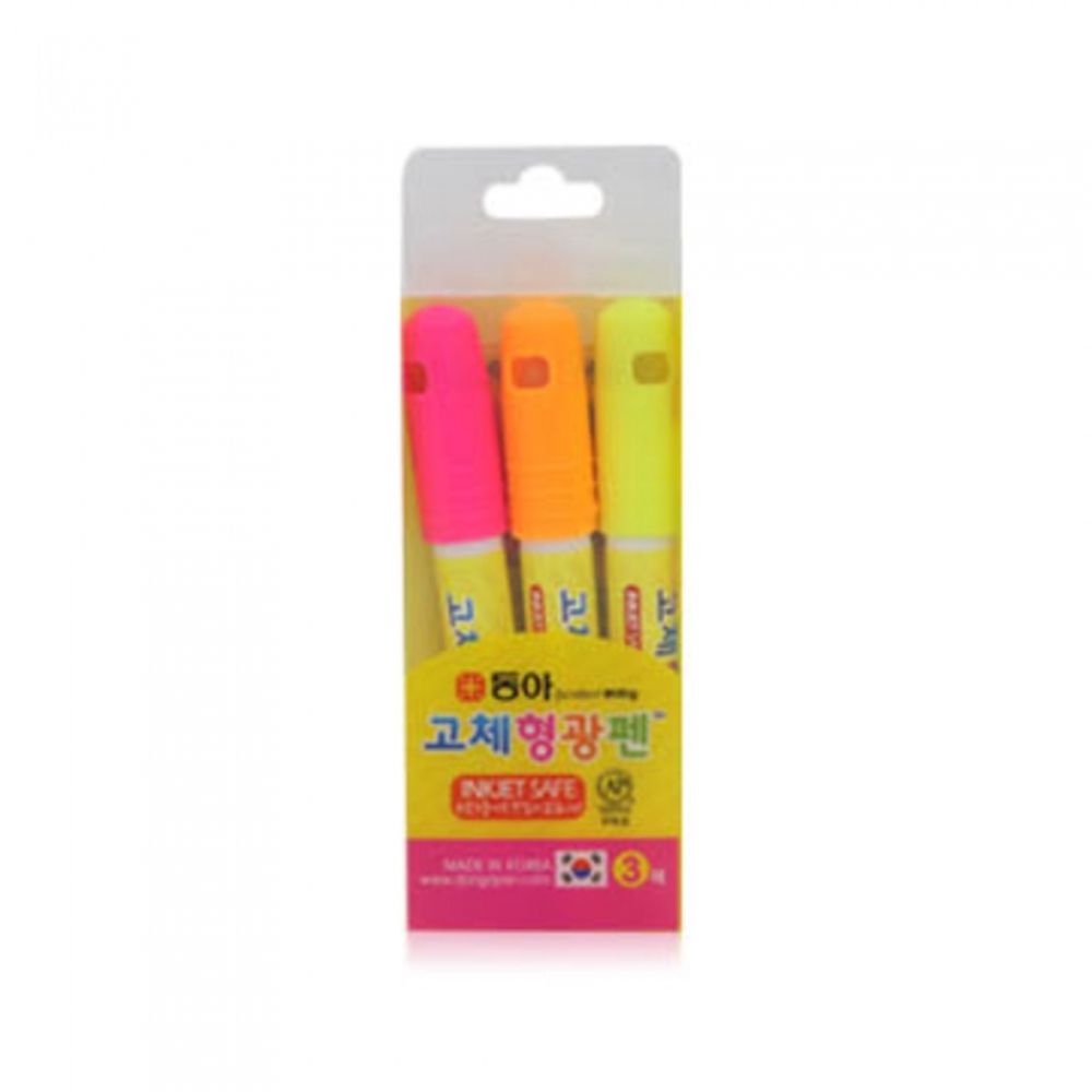 DONG-A JET STICK Solid Highlighter 3-Color Set | Smear-Proof for Inkjet | Yellow, Pink, Orange | Made in Korea