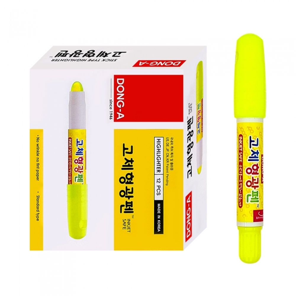 DONG-A JET STICK Solid Highlighter | Round Tip | Smear-Proof for Inkjet | Twist-Up Type | 5 Colors | Made in Korea