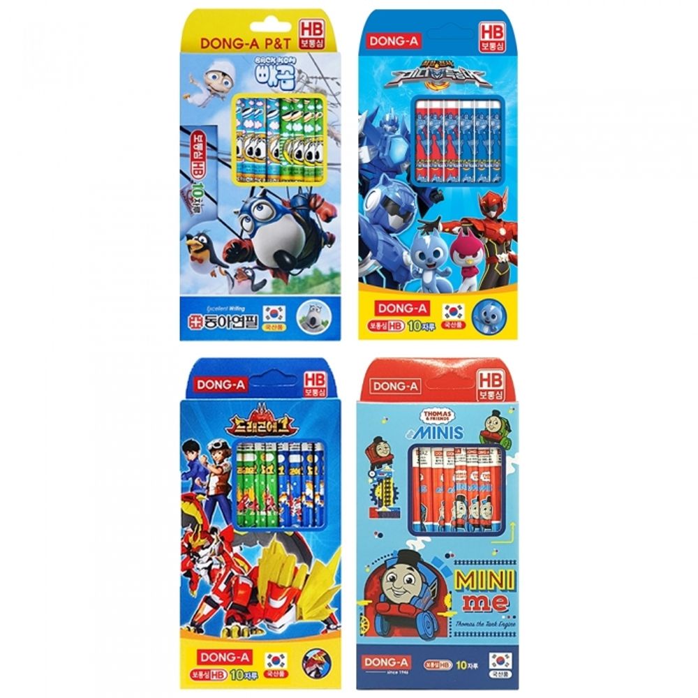DONG-A Character Pencils for Boys 10pcs | HB, B Options | Blue Character Design (Thomas & Friends, BACKKOM) | Smooth & Break-Resistant | Made in Korea