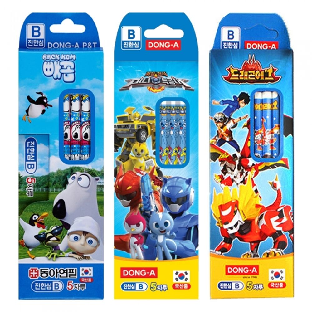 DONG-A Character Pencils for Boys 5pcs | HB, B Options | Blue Character Design (Thomas & Friends, BACKKOM) | Smooth & Break-Resistant | Made in Korea