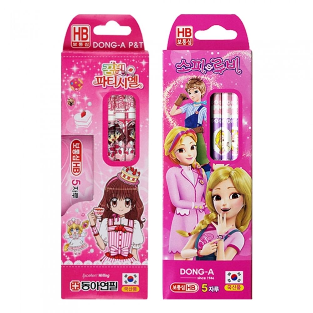 DONG-A Character Pencils for Girls 5pcs | HB, B Options | Pink Character Design (SofyRuby, Patissiere) | Smooth & Break-Resistant | Made in Korea
