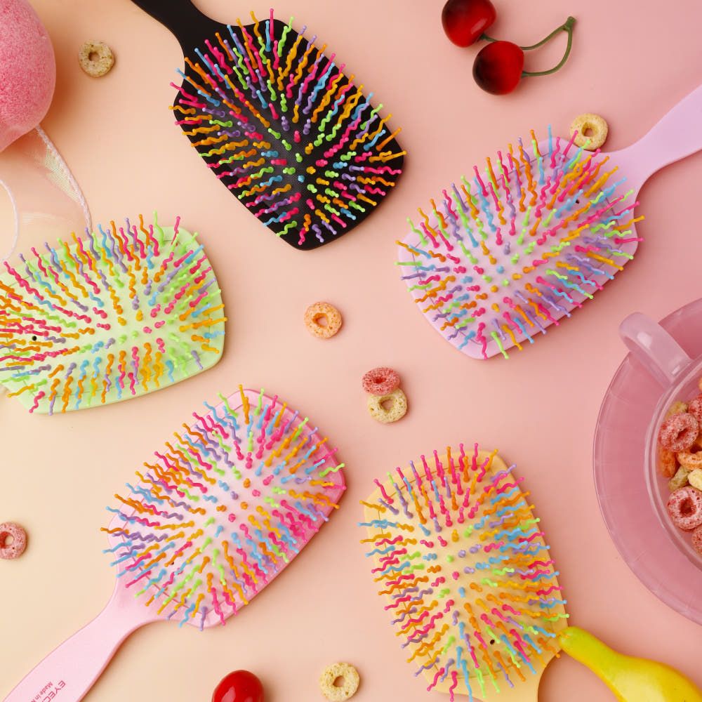 EyeCandy Rainbow Volume S Paddle Brush - Patented S-Curve for Instant Volume & Detangling _ Made in Korea 