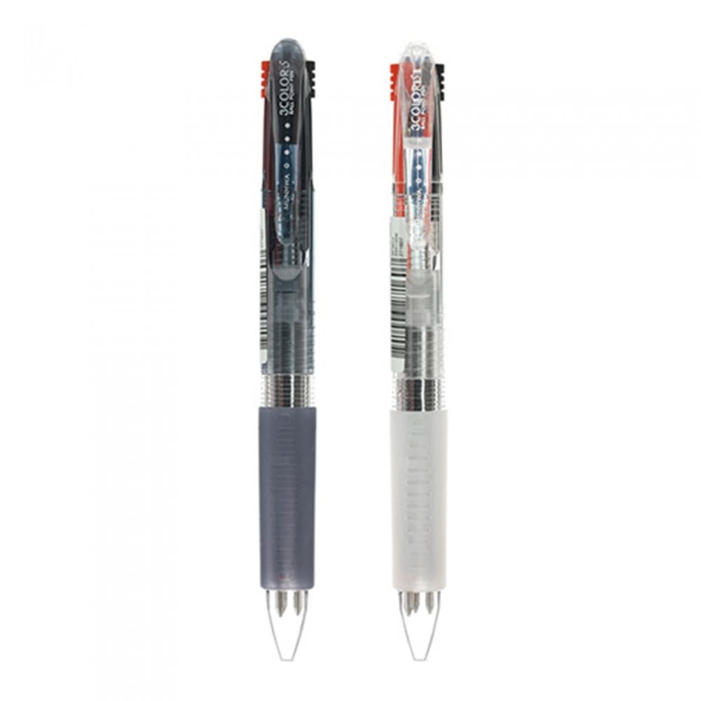 MUNHWA S-3 3-Color Ballpoint Pen 0.7mm | Black, Blue, Red | Rubber Grip | Made in Korea