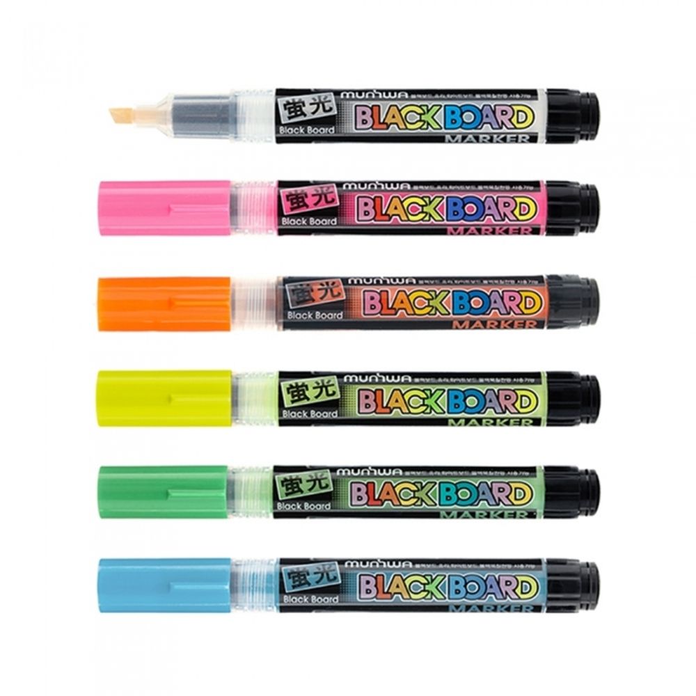 MUNHWA Fluorescent Blackboard Marker | 5mm & 2mm Chisel Tip | Neon Liquid Chalk | 6 Colors | Made in Korea