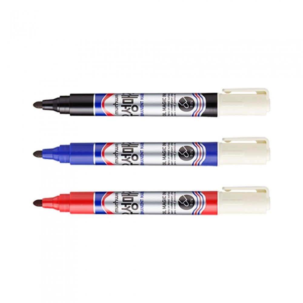 MUNHWA Permanent Marker | 2.5mm Bullet Tip | High-Adhesion Ink | Pocket Clip | Black Blue Red | Made in Korea