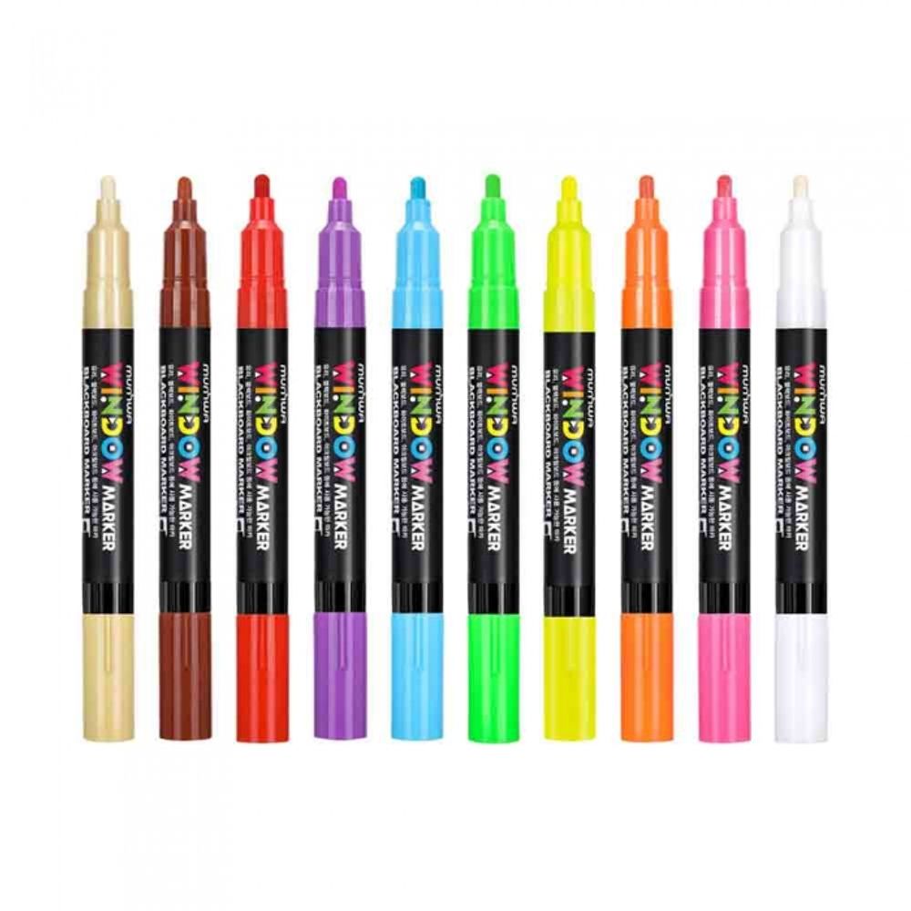 MUNHWA Window Marker 10-Color Set | 5mm Bullet Tip | For Glass, Mirror & Blackboard | Erasable with Water | Made in Korea