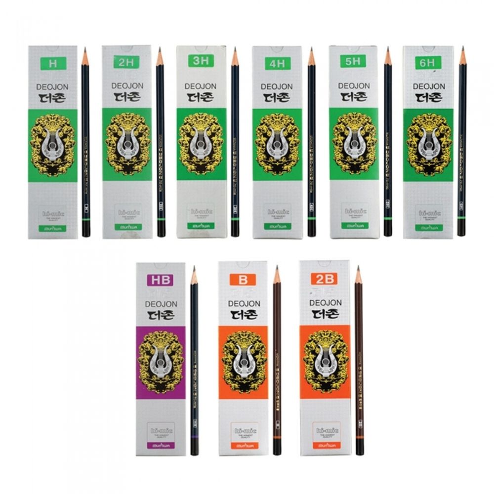 MUNHWA DEOJON Drafting Pencil Set (H, 2H, 3H, 4H, 5H,6H) | 12pcs (1 Dozen) | Premium Cedar Wood | Hi-Mix Lead | Made in Korea