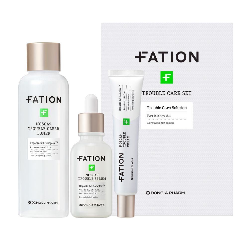 FATION NOSCA9 Trouble Calming 3-Piece Skincare Set with Shopping Bag Toner Serum Cream Acne Barrier Kit _ Made in KOREA