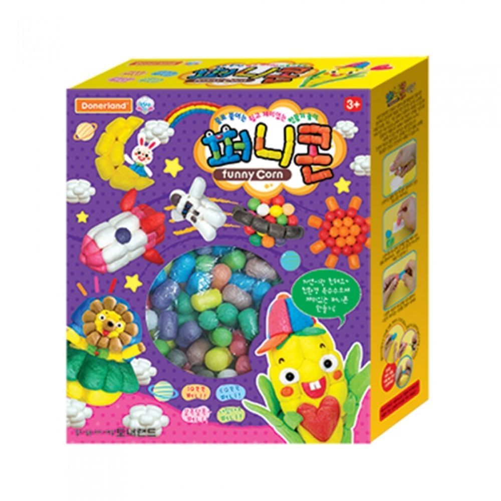 Donerland Funny Corn 500 Pcs (HB10011) | 75g Large Pack | Eco-Friendly Corn Starch Play Corn | Water-Bonding Magic Noodles | Made in Korea