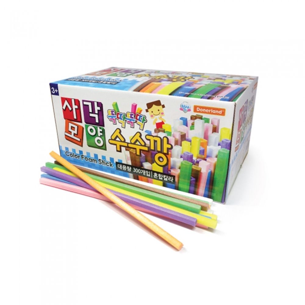 Donerland Square Colored Craft Sticks Bulk Pack | 300 Pcs with Fixing Pins | Large Set for Schools & Groups | High-Density DIY Modeling | Made in Korea