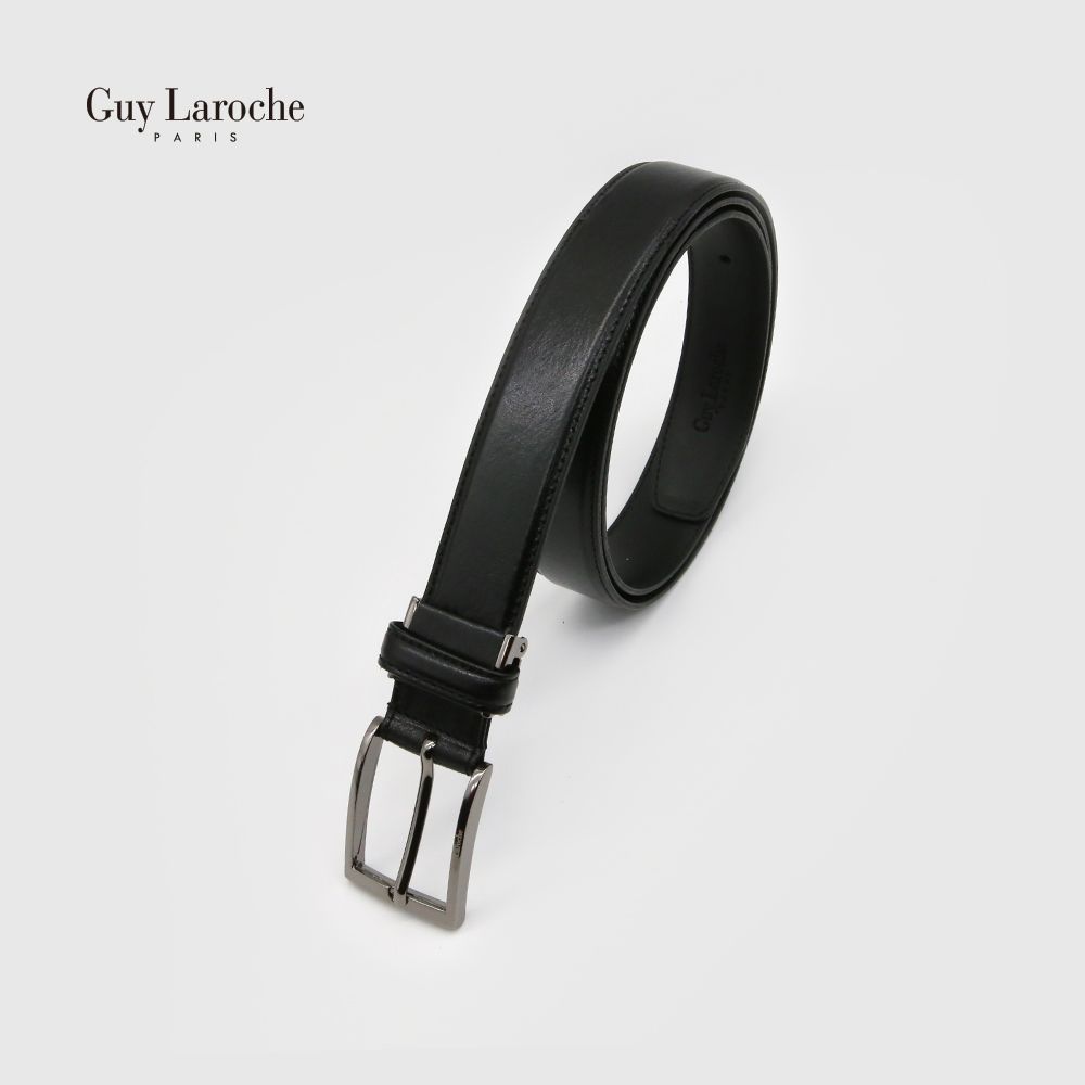 Guy Laroche Men's Classic Pin Buckle Belt 351-030-01B | Premium Milling Dakota Cowhide Leather | Structured Grain Pattern