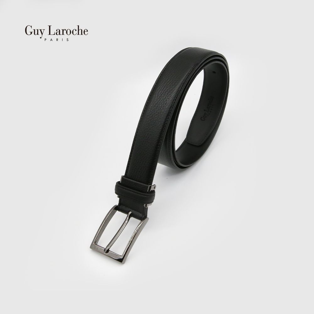 Guy Laroche Men's Classic Pin Buckle Belt 351-030-02B | Premium Opul Cowhide Leather | Structured Grain Pattern