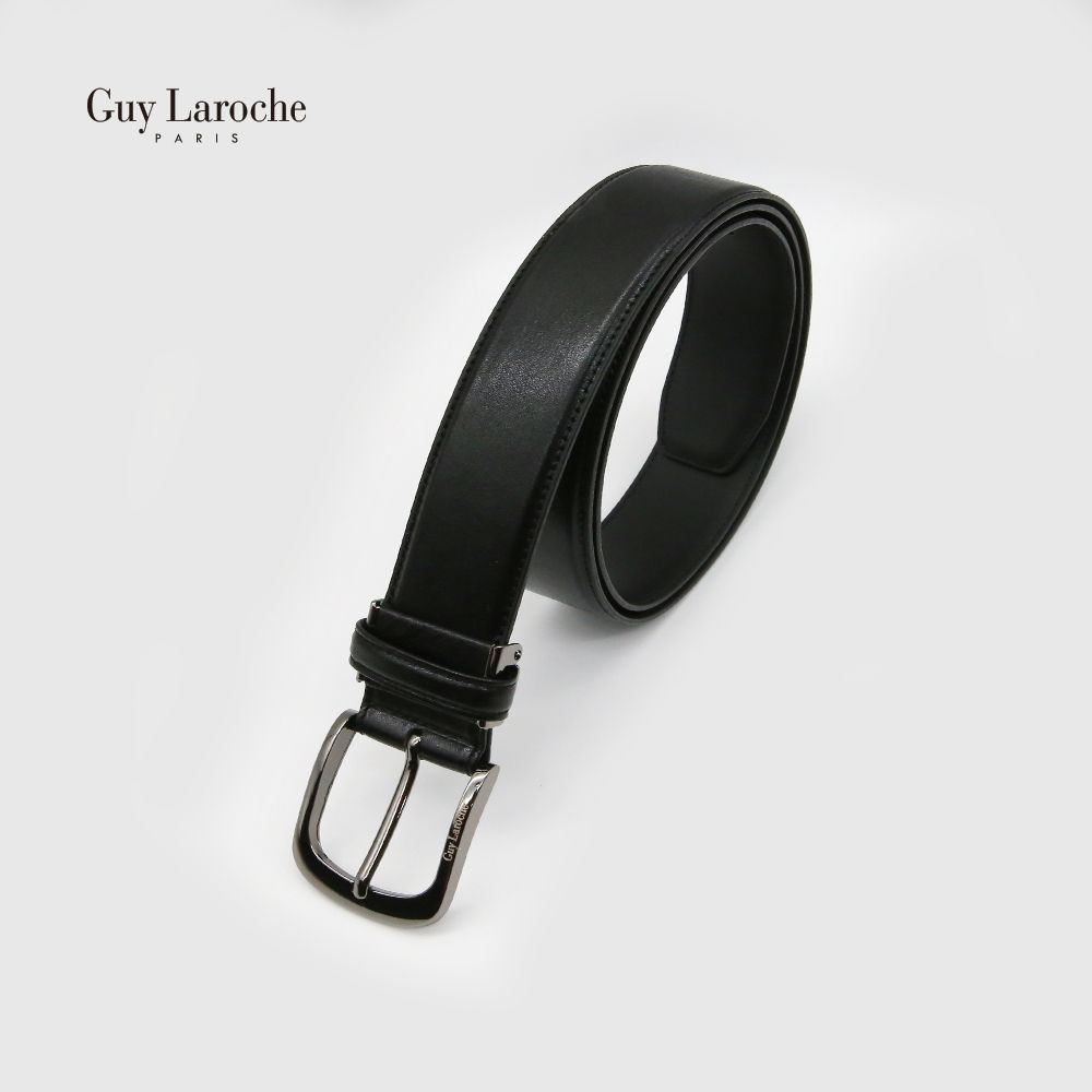 Guy Laroche Men's Classic Pin Buckle Belt 351-035-01B | Premium Milling Dakota Cowhide Leather | Structured Grain Pattern