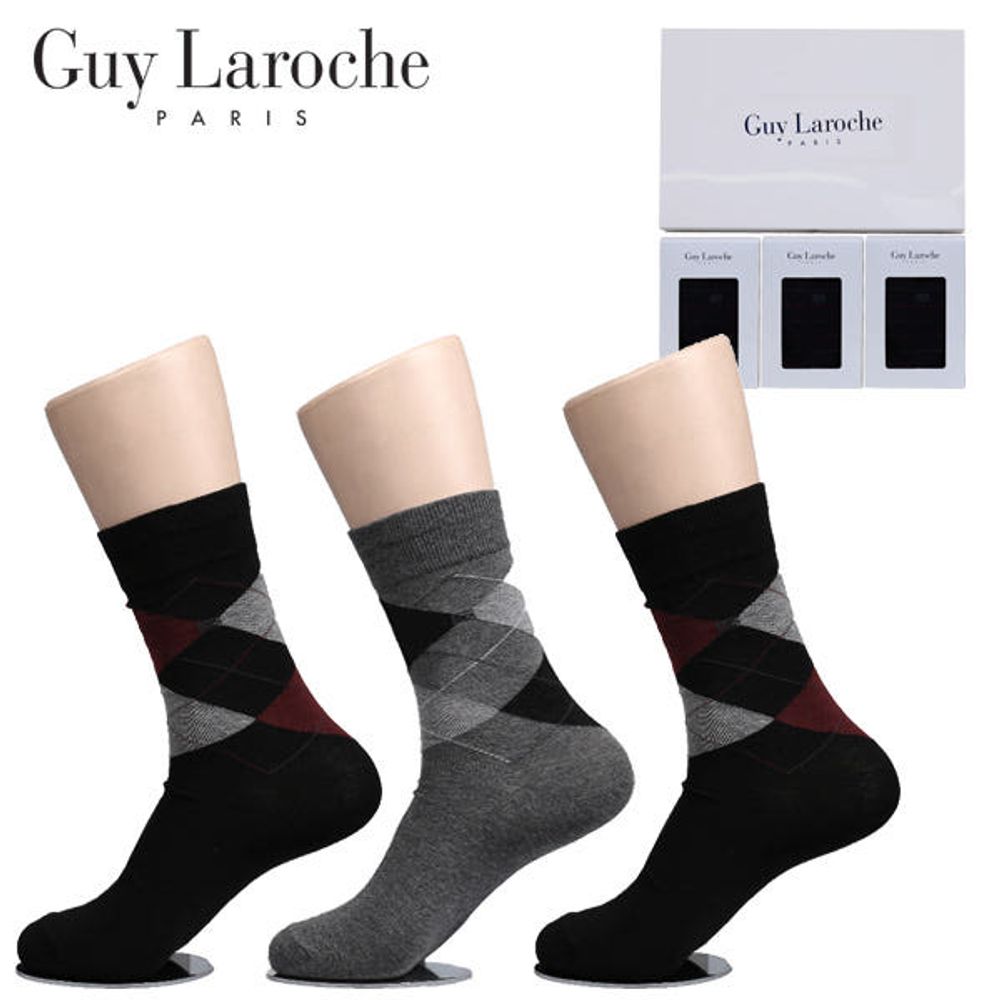 Guy Laroche Men’s Dress Socks GL-S-A3 (Color Random) – 3 Pair Set, Argyle pattern, Combed Cotton, Crew Socks for Men for Casual Business & Formal Attire _ Made in KOREA