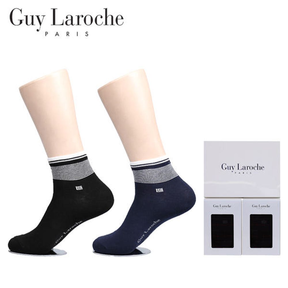 Guy Laroche Men’s Casual Socks 2P Set GL-S-CNB – Combed Cotton, Non-Slip Sole _ Made in KOREA