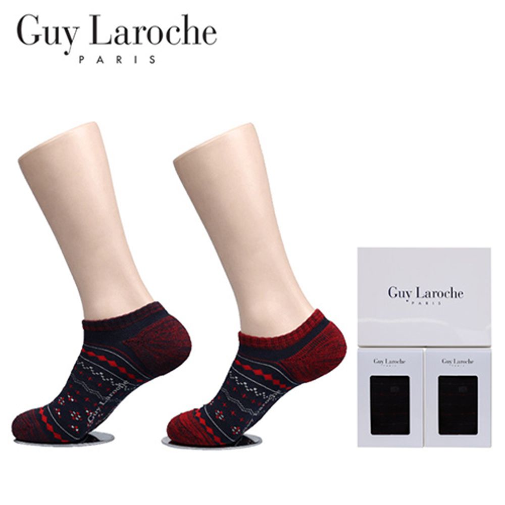 Guy Laroche Sneaker Couple Socks GL-S-WM – 2 Pair Set, French Style Sports Ankle Socks, Combed Cotton, Non-Slip Sole, Geometric & Stripe Pattern _ Made in KOREA