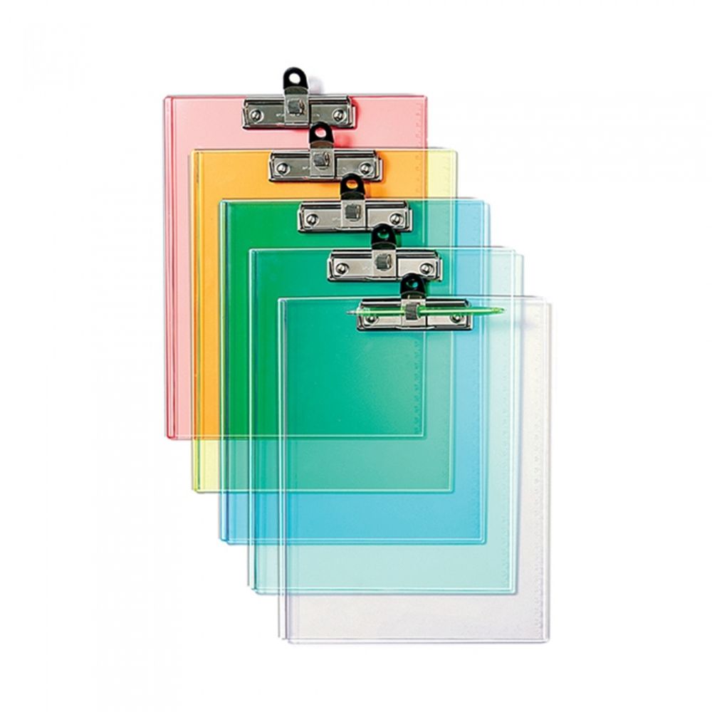 Munhwa File F913-71 Nice A4 Transparent Plastic Clipboard with Spring Pen Holder and Heavy Duty Wire Clip Made in Korea