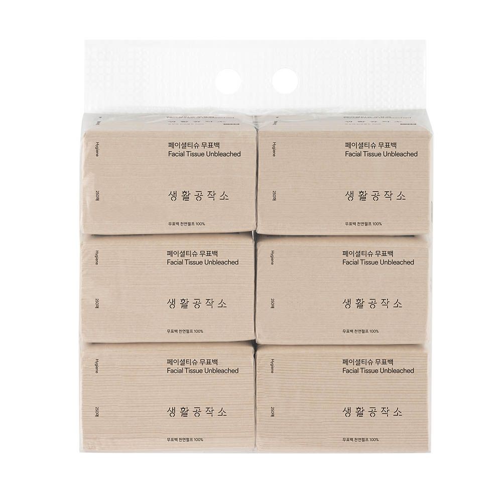 Saenghwal Gongjakso Unbleached Facial Tissue 100% Natural Pulp Soft Travel Size 6 Packs