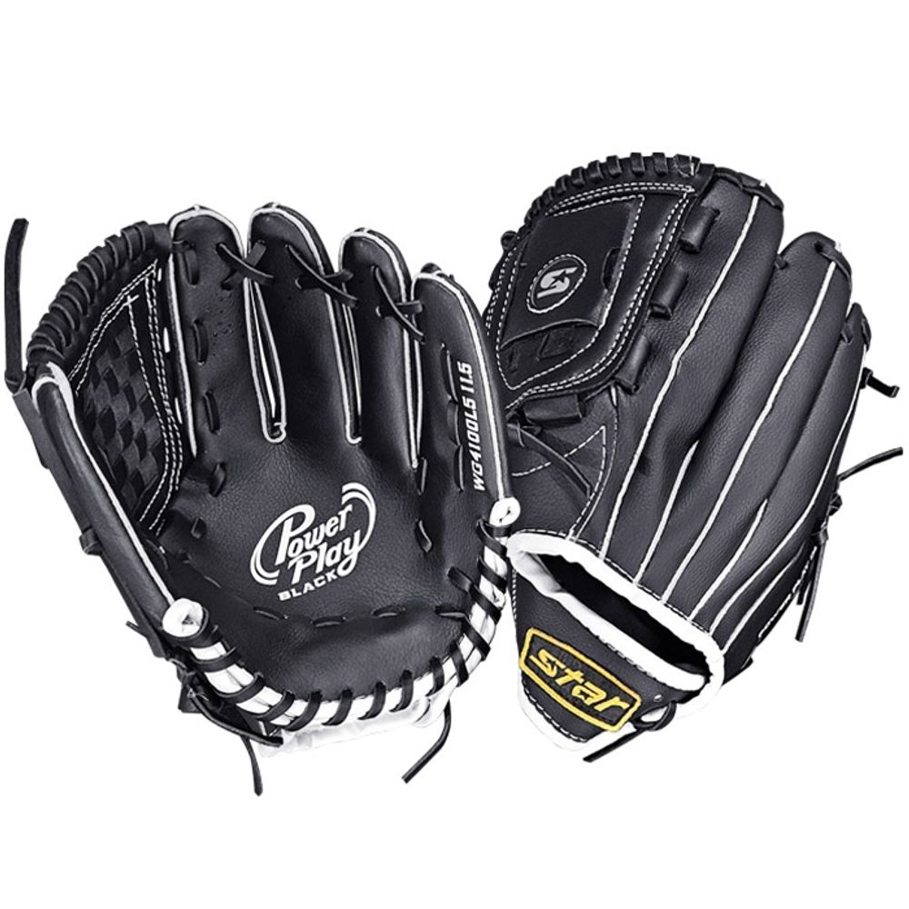 Star Sports Baseball Glove Power Play WG-4100L5-03 11.5-inch Trendy Black Lightweight Synthetic Leather for Right-Handed Throwers