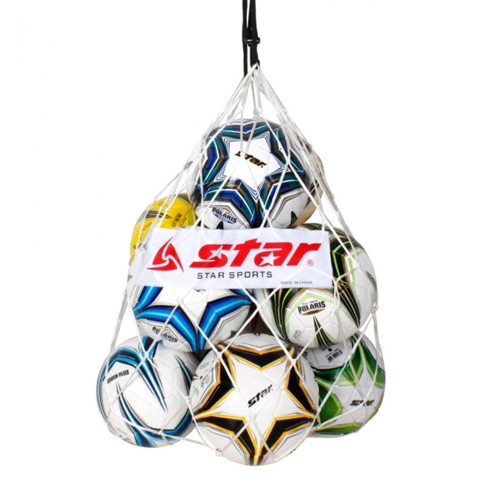 Star Sports Ball Net ST920 Heavy-Duty Polyester Mesh Carrier for 10 Balls Soccer Basketball Volleyball Storage White