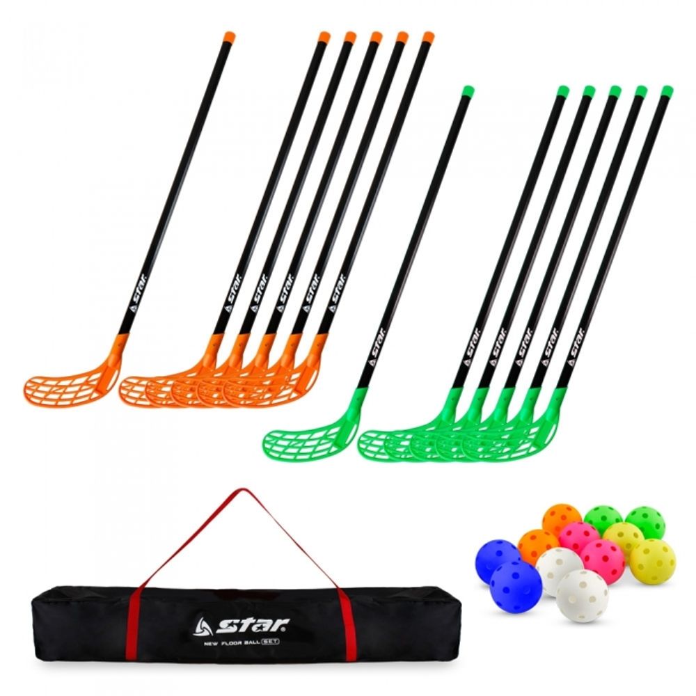Star Sports New Floorball Team Set NXR110  Full 12-Player Match Set with 12 Sticks, 12 Balls, and Premium Carrying Bag