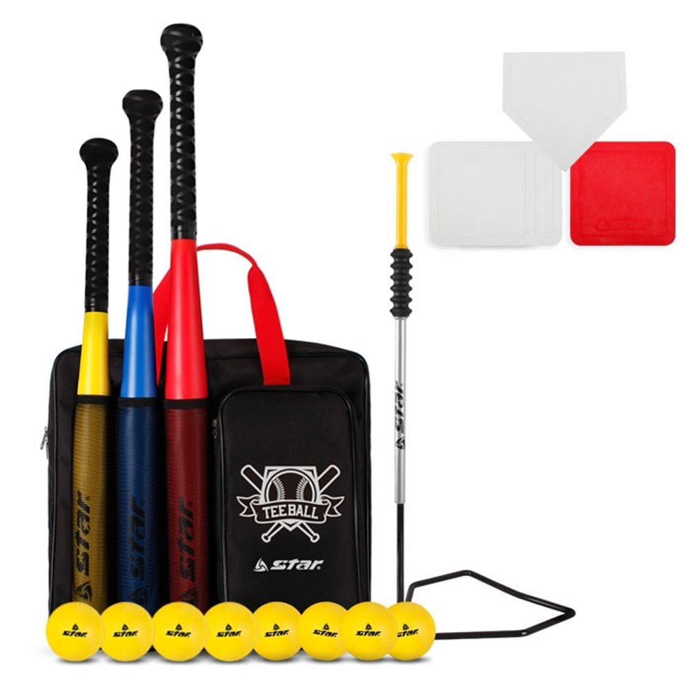 Star Sports New Tee Ball Set Iron WX4100N  Professional Training Kit with Iron Tee Post, 3 Size Bats, 8 Balls, and Full Bases