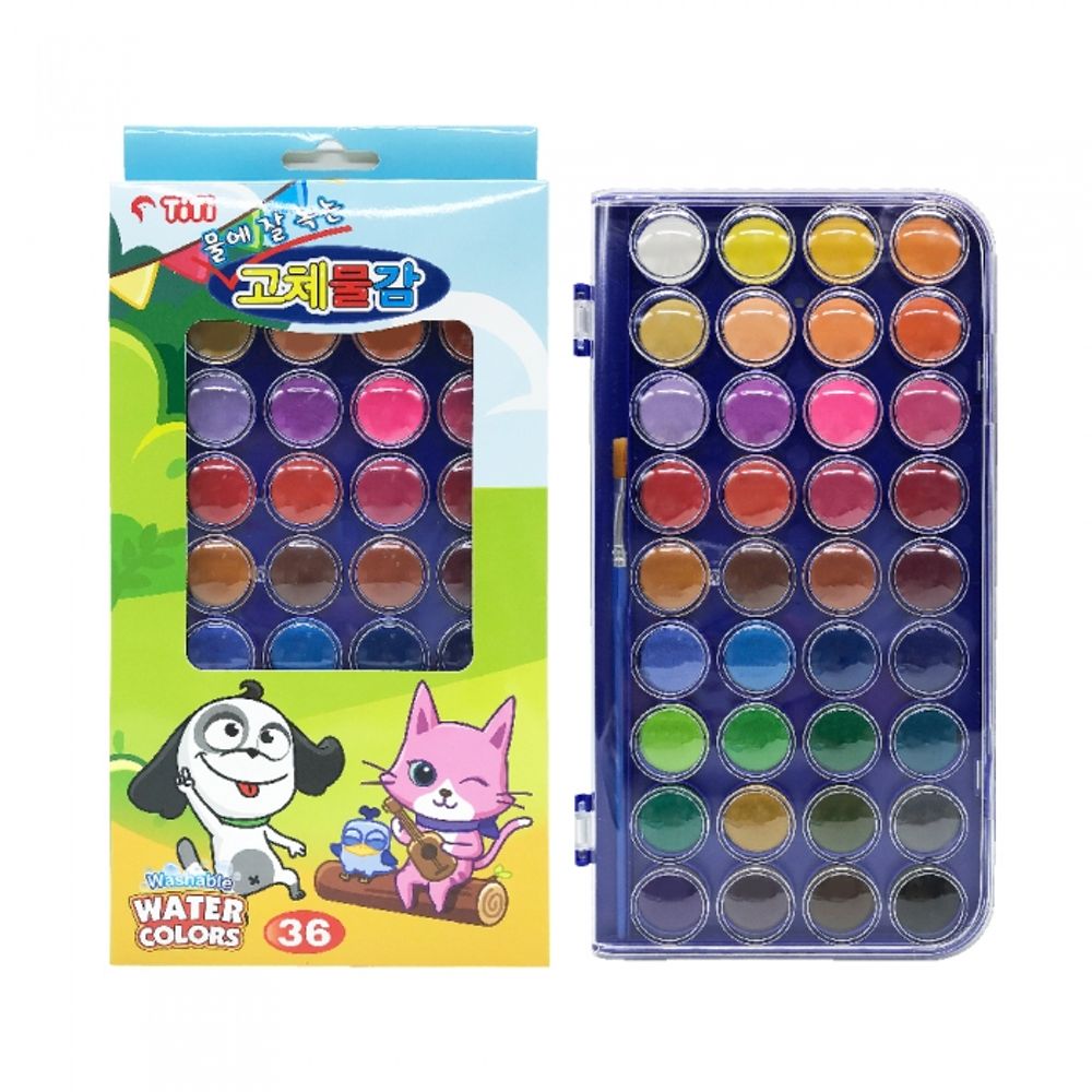 TiTi Water-Soluble 36-Color Solid Watercolor Paint Set with Palette Lid and Professional Brush Included