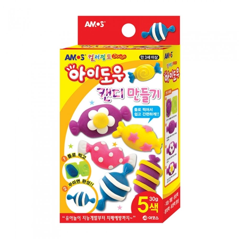 AMOS I-Dough Candy Maker Set AM-838 30g x 5 Colors Wheat-Based Soft Modeling Clay Kit Made in Korea