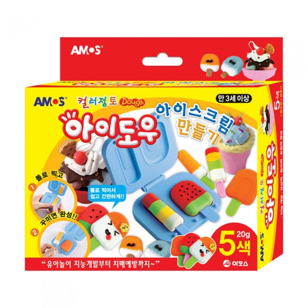 AMOS I-Dough Ice Cream Maker Set 20g x 5 Colors Wheat-Based Soft Modeling Clay Kit Made in Korea