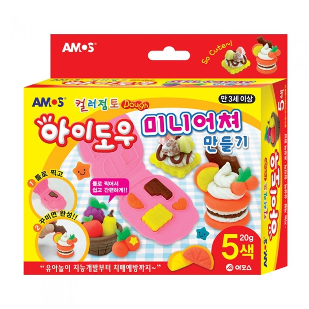 AMOS I-Dough Miniature Maker Set 20g x 5 Colors Wheat-Based Soft Modeling Clay Kit Made in Korea