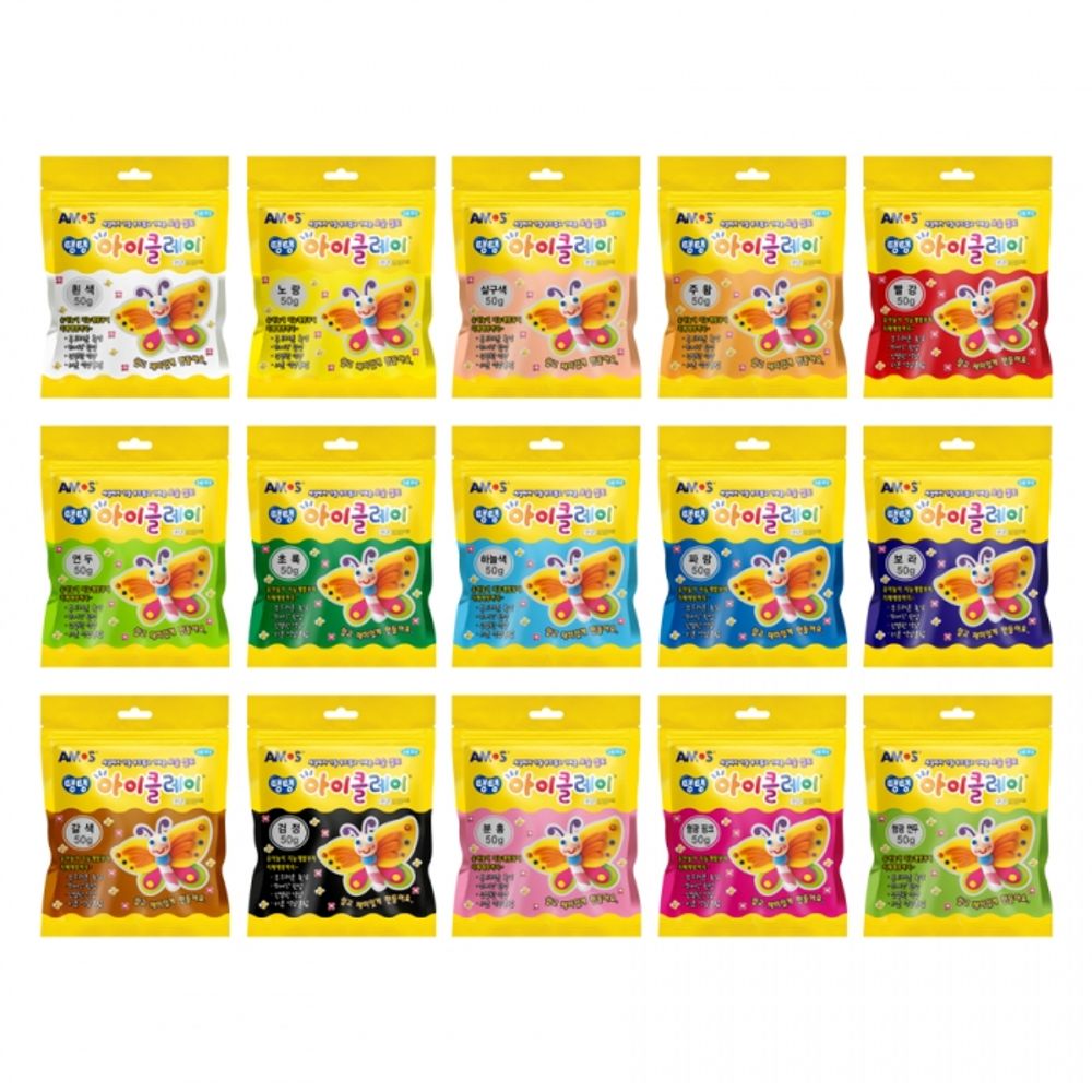AMOS I-Clay 50g Soft Air Dry Clay for Kids DIY Art Craft School Projects Made in Korea