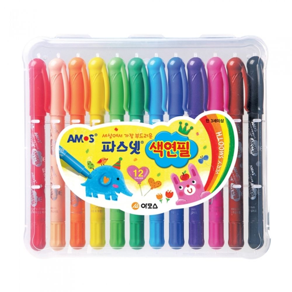 AMOS Pasnet 12 Colors Premium Soft Gel Color Pencil 3-in-1 Pastel and Watercolor Effect Made in Korea