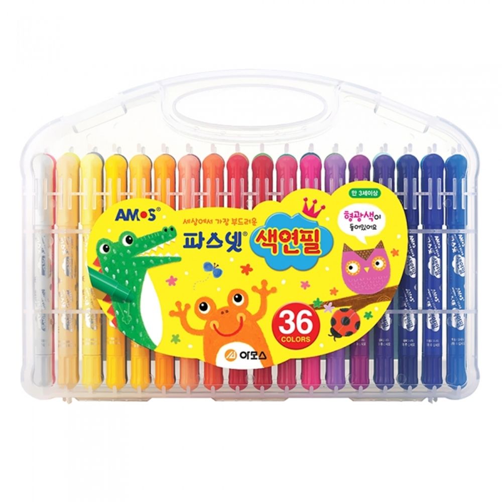AMOS Pasnet 36 Colors Premium Soft Gel Color Pencil 3-in-1 Pastel and Watercolor Effect Made in Korea