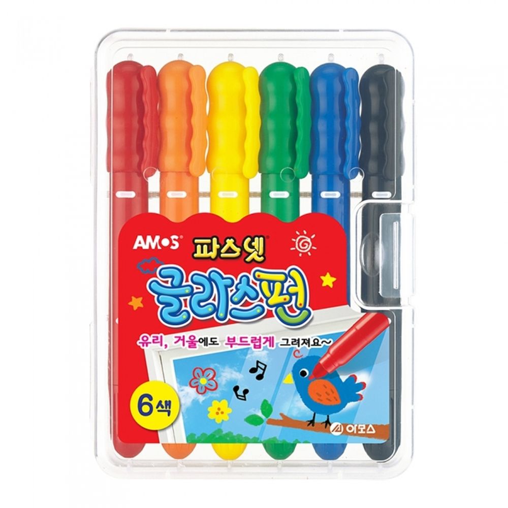 AMOS Pasnet Glass Fun 6 Colors Window Crayon Smooth Drawing on Glass & Mirrors Made in Korea