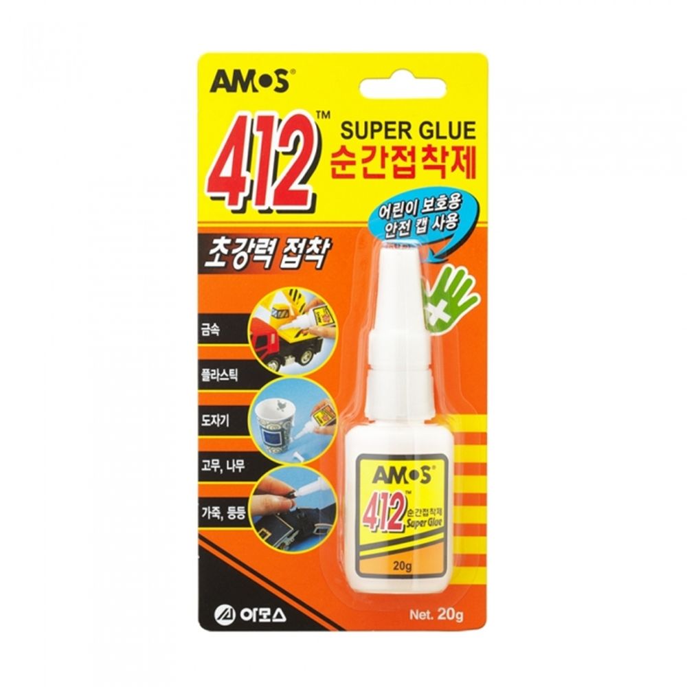 AMOS 412 Instant Super Glue 20g Strong Bonding for Metal Rubber Wood Ceramic Plastic Made in Korea