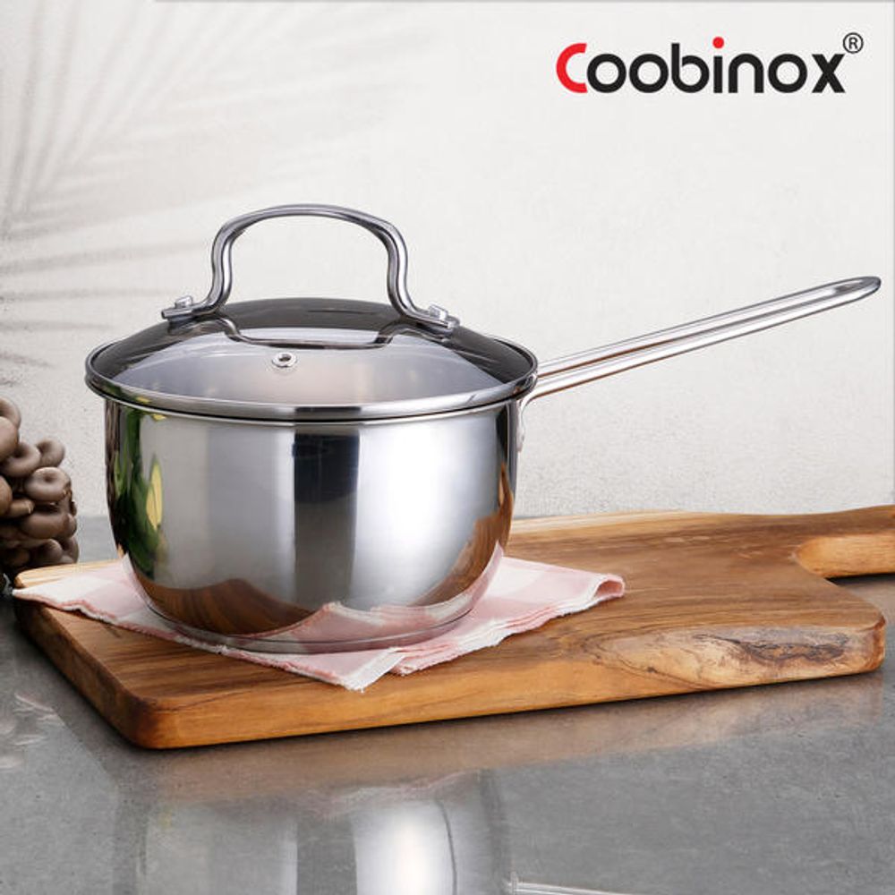 Coobinox® Daily Stainless Steel Saucepan 18cm(CO-15-01) 3-Ply Capsule Base Induction Compatible with Brown Glass Lid