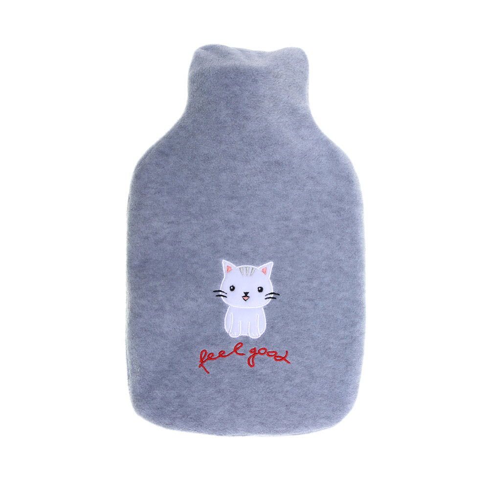 HUGOFROSCH Germany Made Classic Hot Water Bottle 1.8L Soft Fleece Feelgood Cat Cover Eco Friendly Warmer