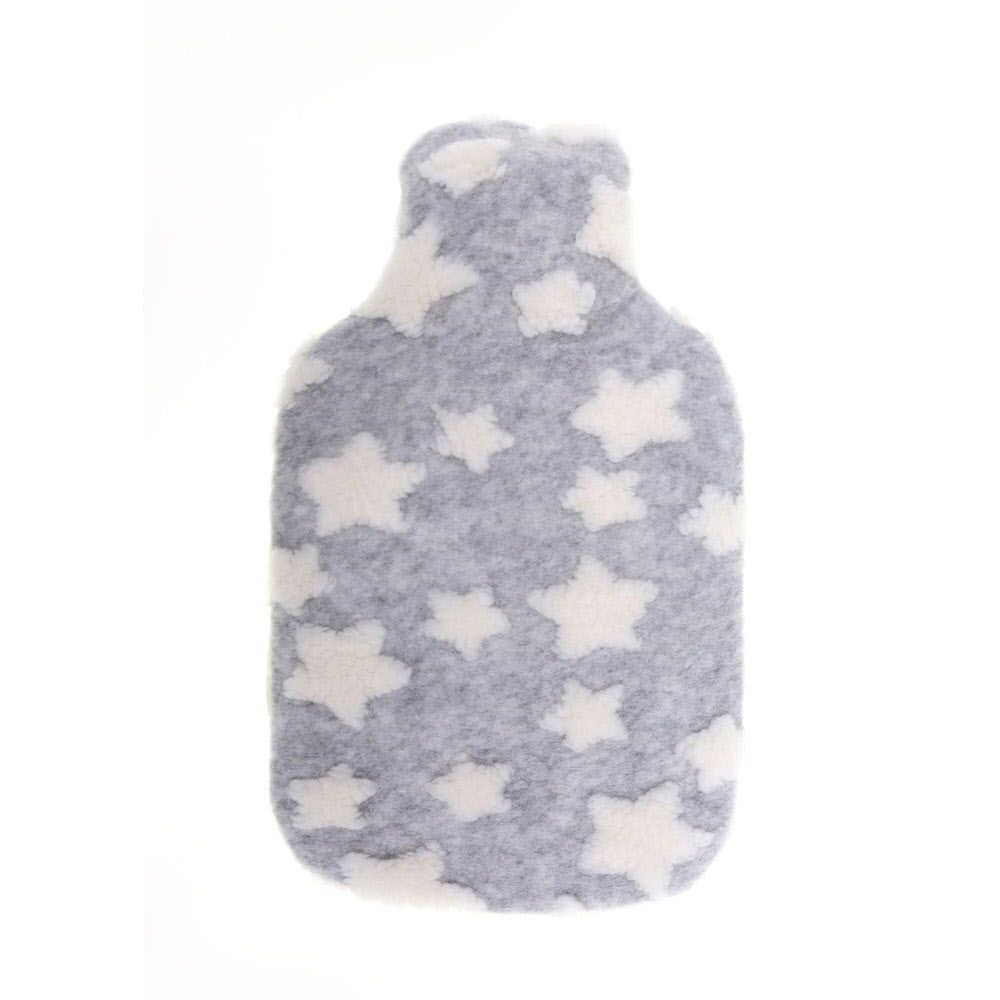 HUGOFROSCH Germany Made Classic Hot Water Bottle 1.8L Star Grey Soft Fleece Cover Eco Friendly Warmer